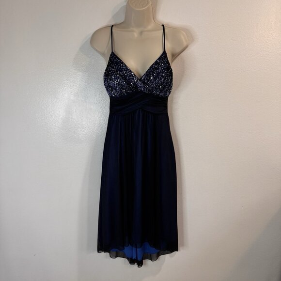 Vtg 90s Y2K City Studio Dress M Formal Sequin Fairy Whimsigoth Black Blue Empire - Picture 1 of 9